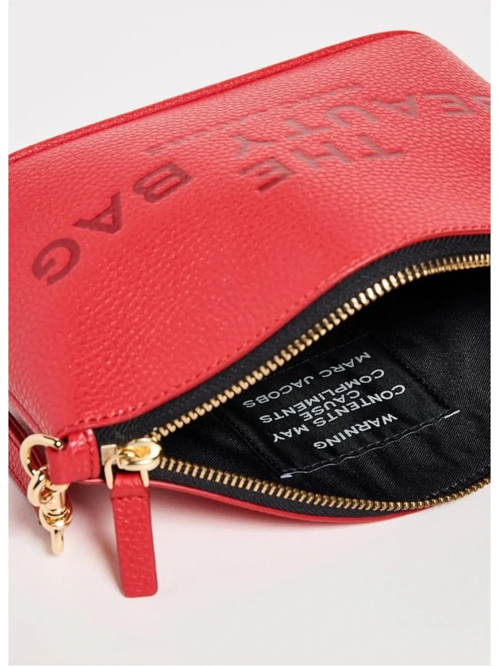 New Marc Jacobs Red Pebbled Leather Beauty Bag Pouch Wristlet
